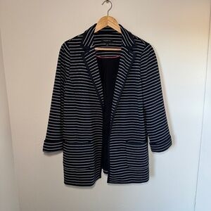 Talbots Cardigan Women's MD Navy Blue Striped Open Front Sweater Preppy Nautical